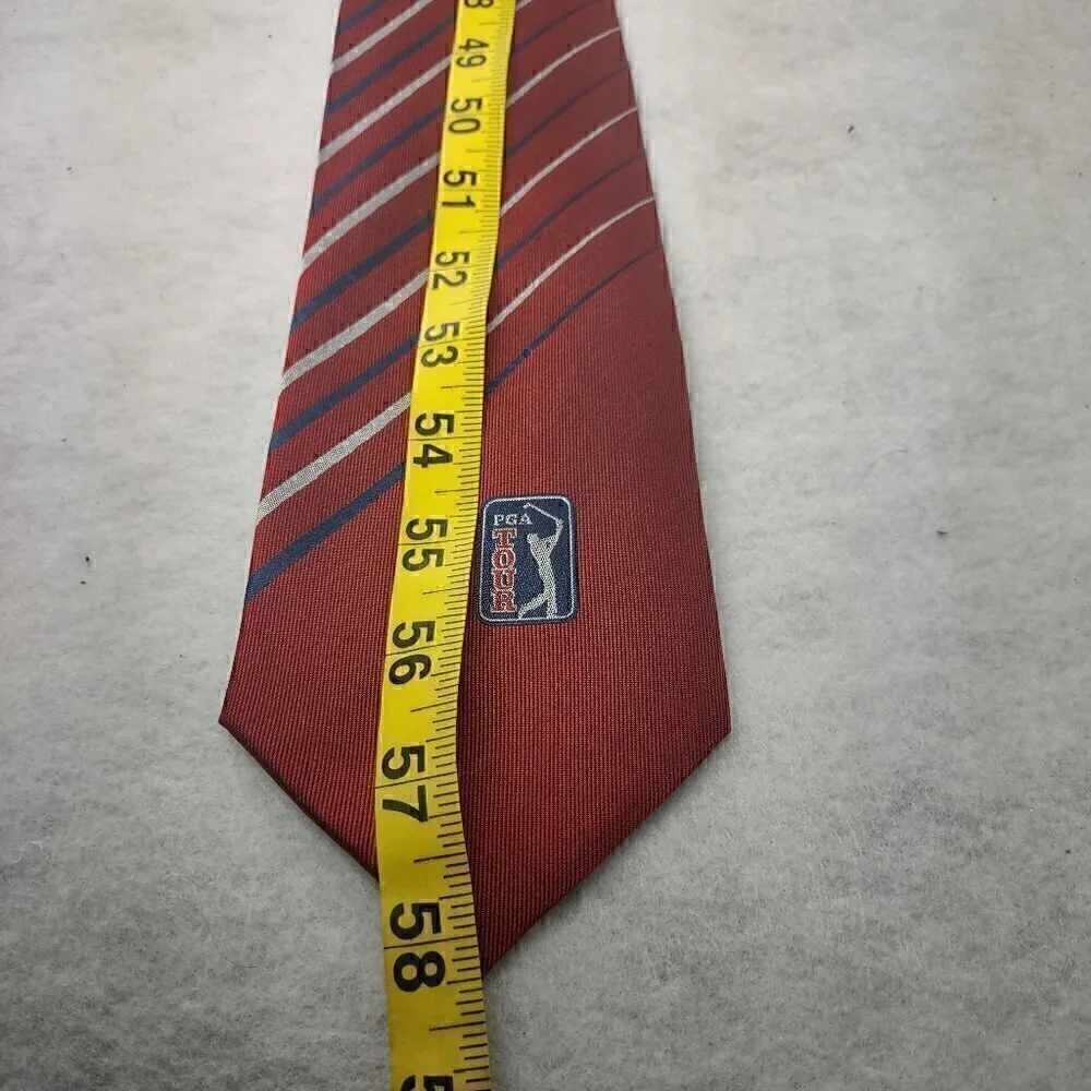 PGA Tour Men's Red, Blue, Silver Striped 100% Silk Necktie